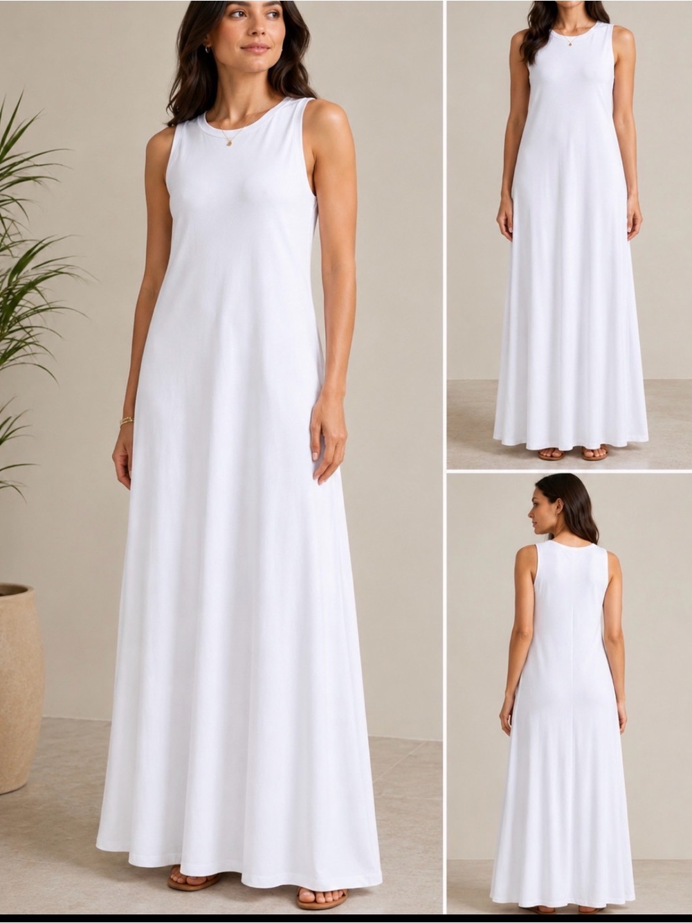 NWT M Magaschoni White Sleeveless A-Line Maxi Dress Size Small